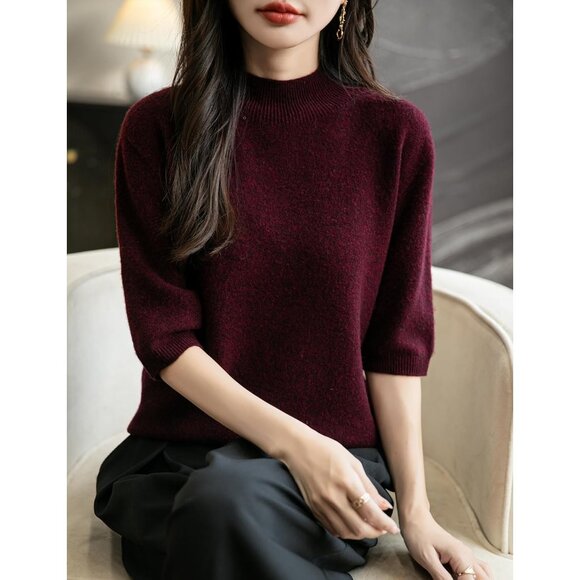 Women's Merino Wool Sweater Small Seamless Knit Mock Neck Casual - Picture 2 of 6